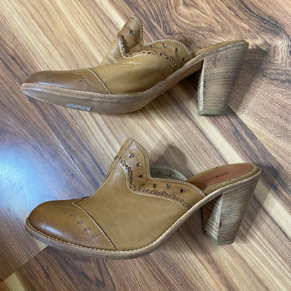 VIC MATIE Leather Western Heeled Mule Clog Laser-cut Detail Size US 9 EU 39 - Picture 4 of 9